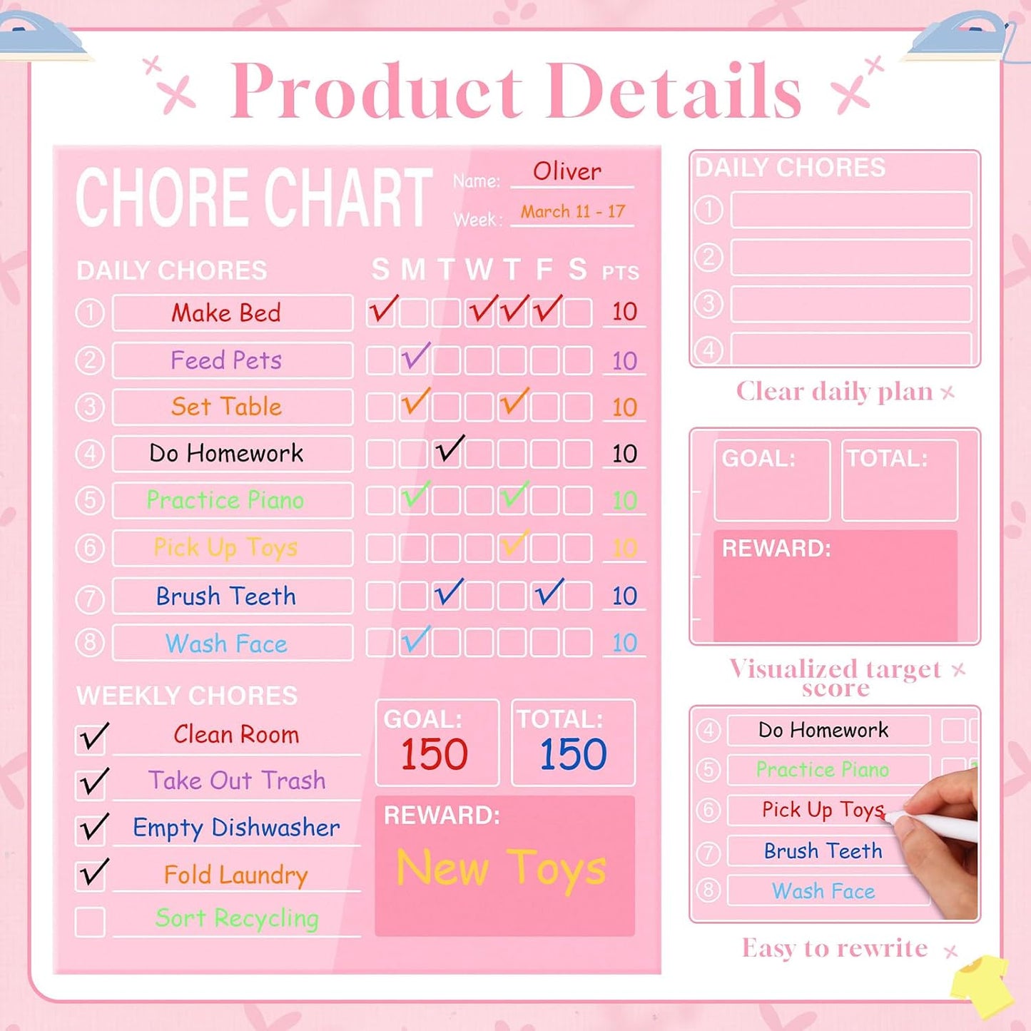 Eaasty Acrylic Magnetic Chore Chart Dry Erase Acrylic Board 8.66" x 11.8" Daily Chore Planner to Do List Reward Responsibility Chart with Magnetic Markers and Board Eraser for Home Refrigerator (Blue)