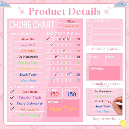 Eaasty Acrylic Magnetic Chore Chart Dry Erase Acrylic Board 8.66" x 11.8" Daily Chore Planner to Do List Reward Responsibility Chart with Magnetic Markers and Board Eraser for Home Refrigerator (Blue)