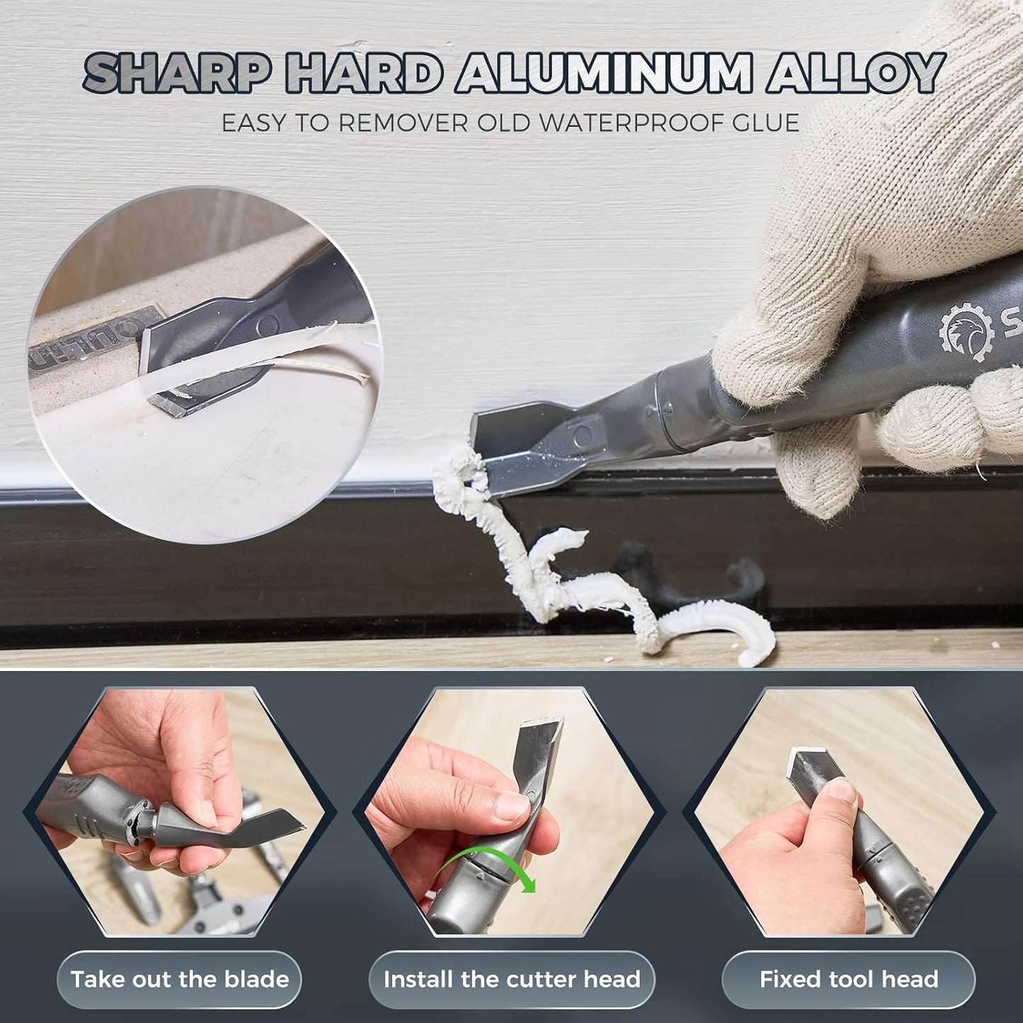 Saker Silicone Caulking Tool 3-in-1 Grout Removal Tool Classic Black | Sealant Finishing Scraper with Stainless Steelhead, Seam Repair Kit for Bathroom, Kitchen, Floor, Window and Sink Joints