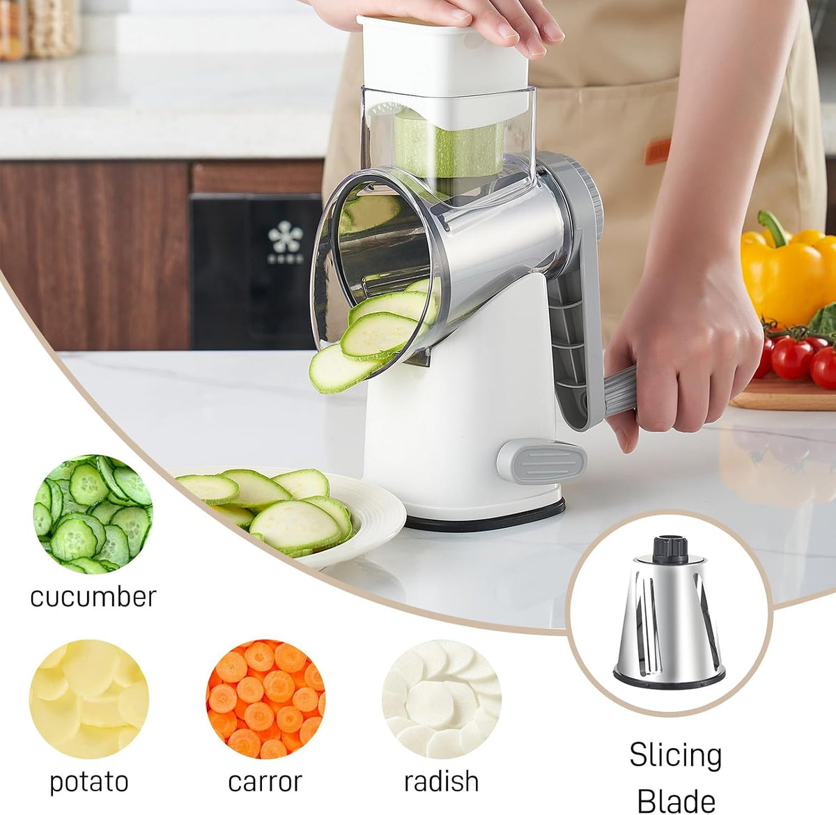 Weltonhm 4 in 1 Large Cheese Grater Hand Crank (White Grey 4 Graters)