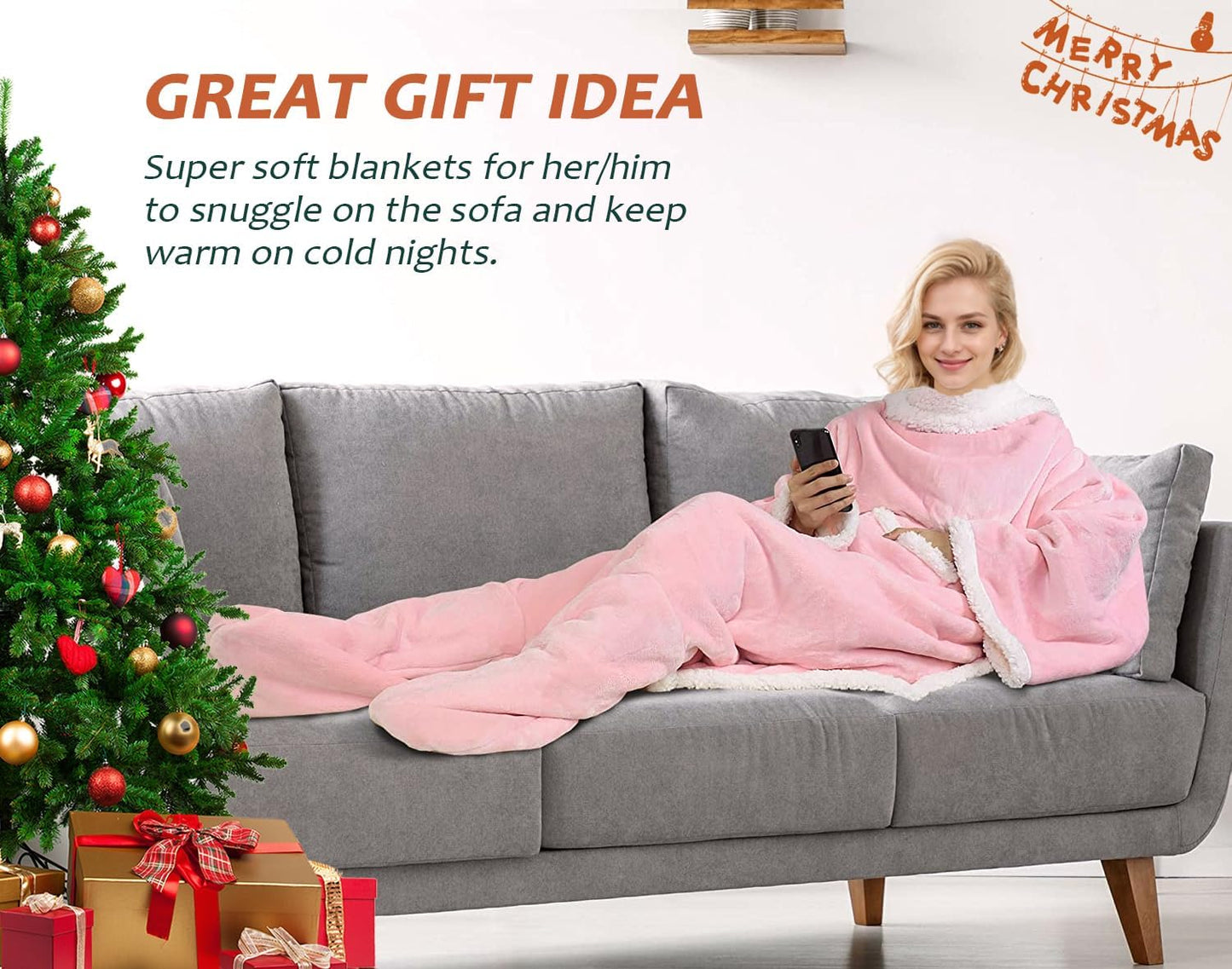 Catalonia Wearable Blanket with Sleeves & Foot Pocket for Adults | Soft Fleece Throw Wrap with Hands-Free Comfort, Perfect for Reading, TV Time & Relaxing, Christmas Gift for Women & Men