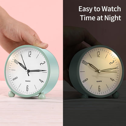 pxy Loud Alarm Clock for Heavy Sleepers 3D Dial Battery Operated (Battery Include), 4" Super Silent Analog Alarm Clock for Kids with Night Light PT260 Silver OrangePT505 Green White