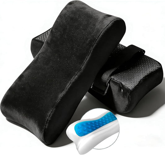 Cooling Gel Armrest Pads,Thick Memory Foam Elbow Pillow for Desk & Gaming Chairs Ergonomic Forearm Support for Pressure Relief,Universal Adjustable Cushion for Work from Home (Set of 2) (Black)