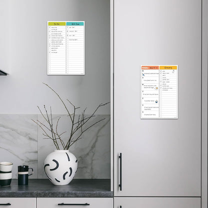 Non-Magnetic Dry Erase Calendar Set for Fridge - Reusable Monthly and Weekly Calendar Sticks to Most Smooth Surfaces - 6 Dry Erase Markers Included - Shipped Flat