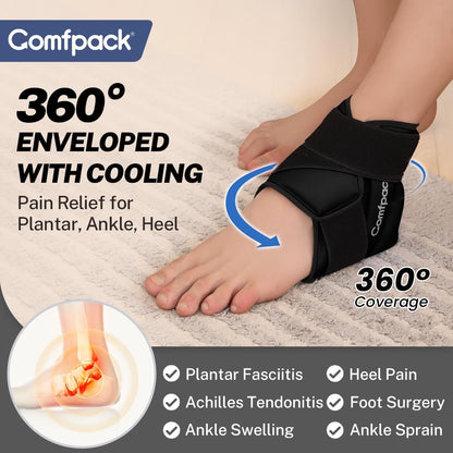 Comfpack Heel Ice Pack Wrap for Plantar Fasciitis Relief, Ankle Ice Pack | FSA Eligible, Ice Pack for Injures Reusable, Gel Cold Pack Warp for Achilles Tendonitis, Swelling, Ankle Sprain, Heel Pain