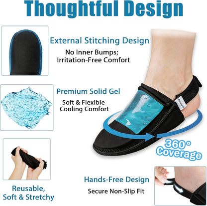 Toe Ice Pack for Pain Relief, Ice Packs for Toes and Forefoot, Flexible Cooling Packs for Broken Toes & Surgery Recovery, Bunion Discomfort, Adjustable Strap, External Seam Design, 2PK