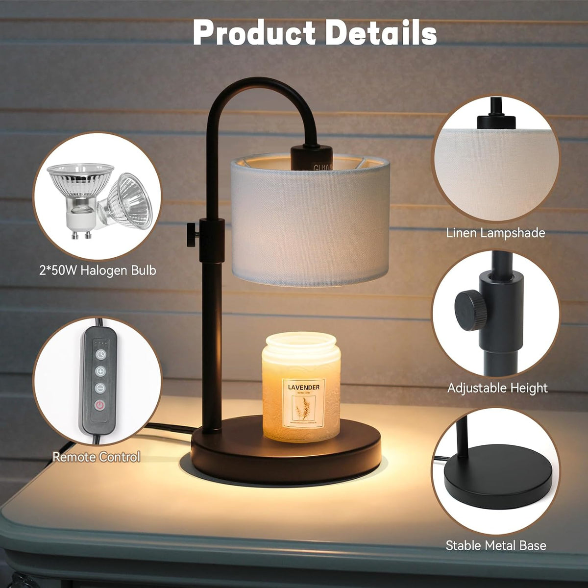 FINCMY Candle Warmer Lamp with Timer, Adjustable Height Candle Wax Warmer Candle Lamp Warmer for Jar Candles, Home Decor House Warming Gifts Compatible with Various Candles (Linen)