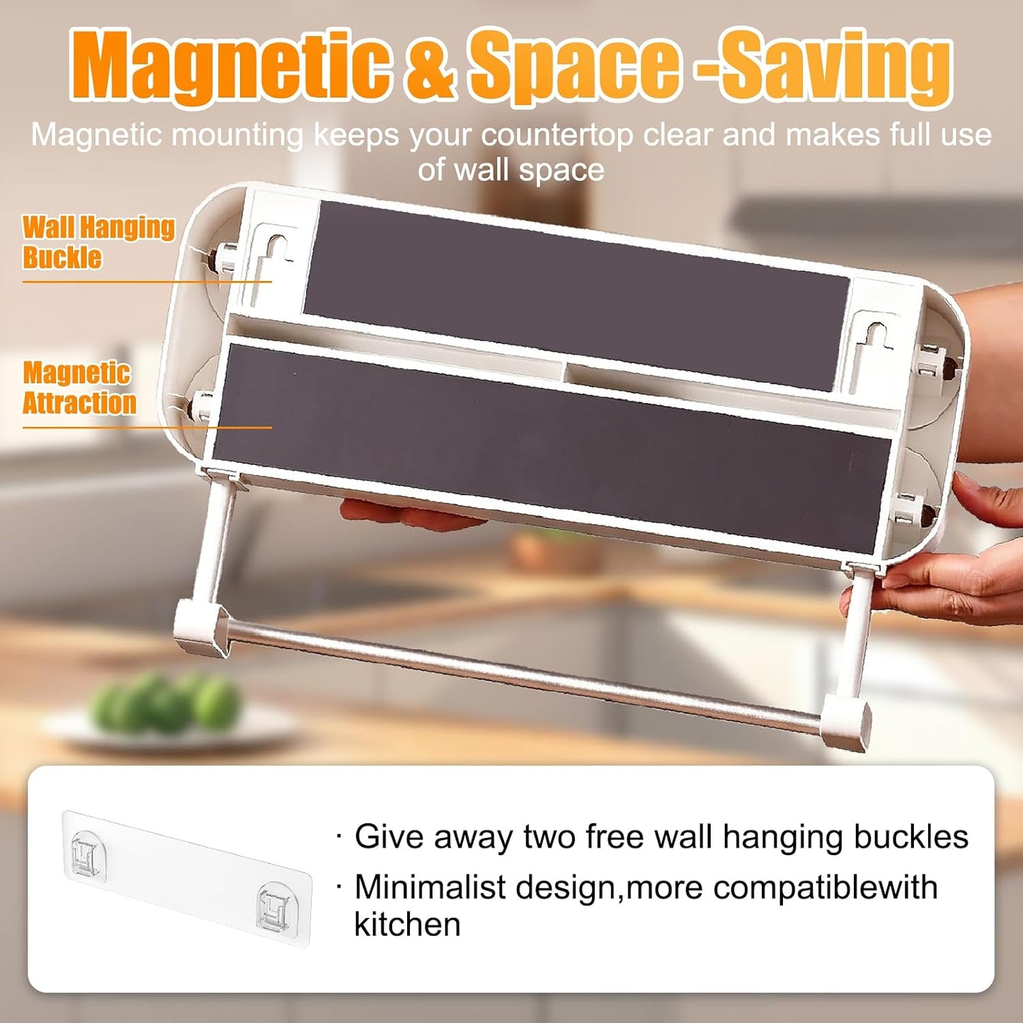 3 in 1 Plastic Wrap Dispenser with Cutter,Wooden Aluminum Foil Organizer | Magnetic Holder with Kitchen Towel Holder, Wall Mount Kitchen Wrap Dispenser for Pantry and Kitchen Cabinet