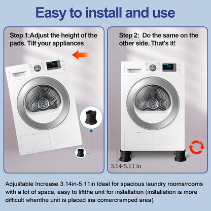 4Pcs Anti Vibration Pads for Washing Machine, Reduce Washer Dryer Moving | Washer and Dryer Pedestals,Prevents Noise Vibration Transfer, Antivibration Stabilizer Support Feet (Increase1.8in)