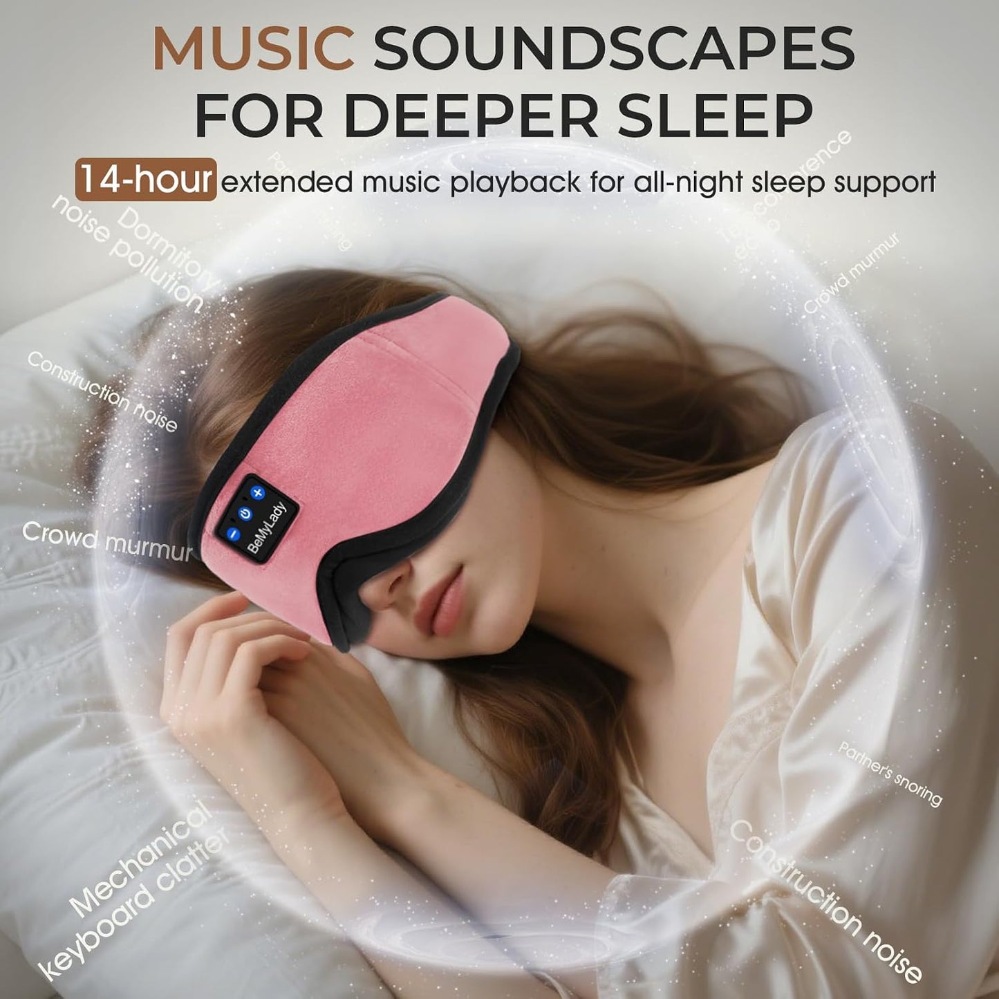 3D Bamboo Cotton Sleep Mask with Bluetooth 5.4 Headphone, Music Wireless Bluetooth Blackout Eye Mask for Side Sleepers, Earphones HD Speaker Microphone for Travel, Gifts for Women Men, Grey