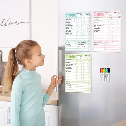 Magnetic Dry Erase Chore Chart - 8.5"x12" Behavior Responsibility Chore Board for Kids, Teenagers - 6 Extra Fine Point Markers Included - Shipped Flat 3 Pcs Blue Pink & Green