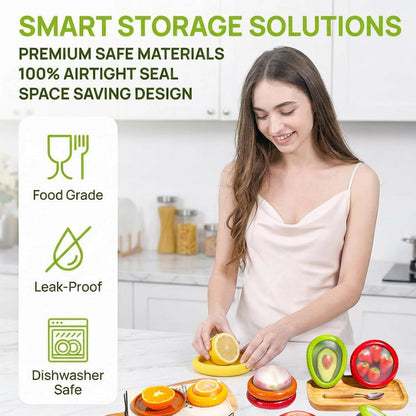 Avocado Saver for Fridge, 5-Piece Produce Saver Set with Peeler | 4 reusable silicone storage pods plus 1 fruit peeler for avocado, tomato, onion and lemon, ideal for office snacks or camping