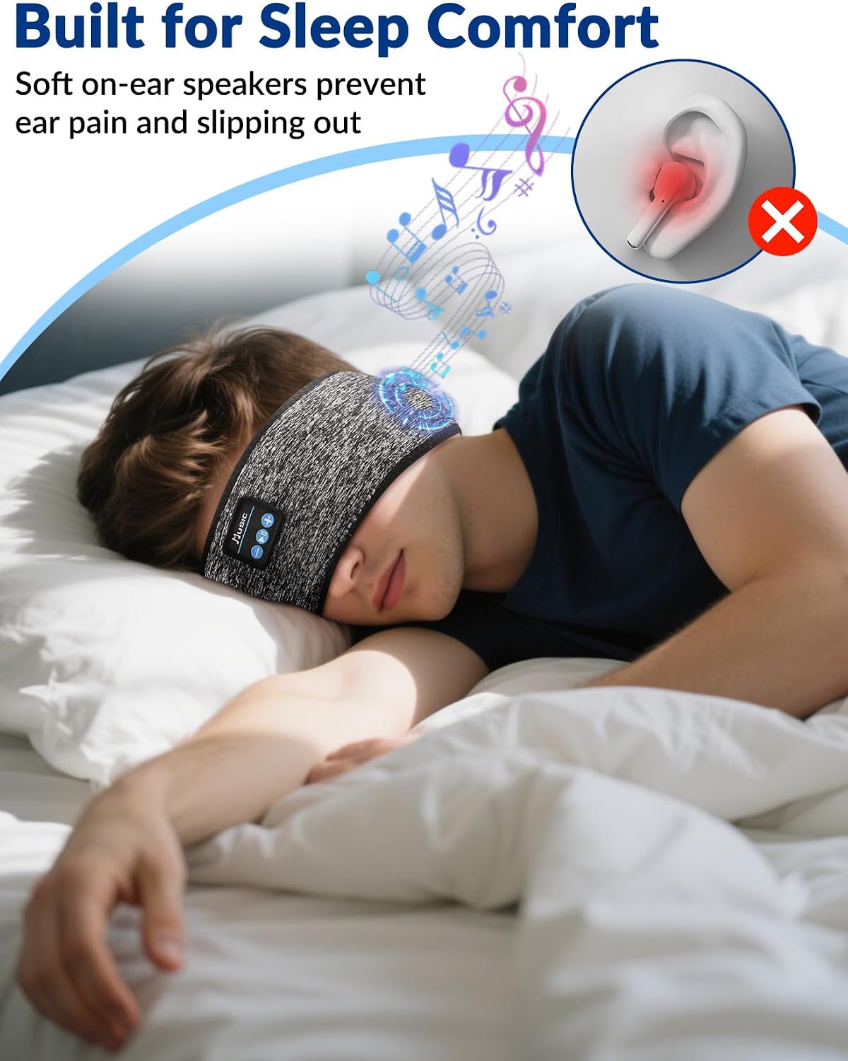 2-Pack Sleeping Headphones, Adjustable Hook-and-Loop, Bluetooth Headband Headphones, Wireless Sports Headband for Running, Yoga, Workout, Meditation, Cool Gadget Tech Gift - Black&Gray