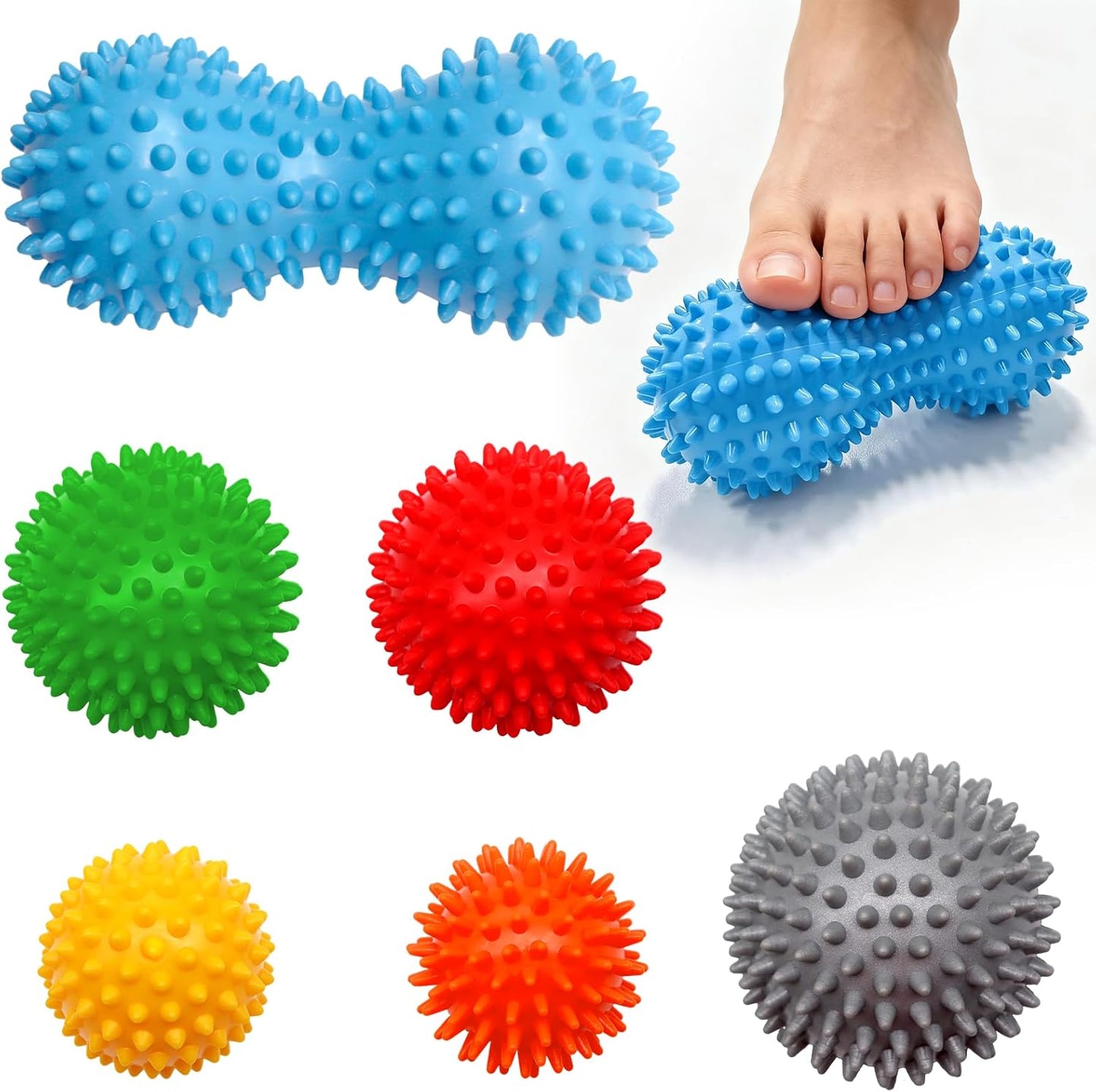 6-Pack Spiky Massage Balls Set, Hard Medium Soft Massage Ball for Feet | PVC,3 Firmness Levels,Spiky Ball for Muscle Release and Stress Relief,Foot Massage Ball,Home Gym Fitness Recovery