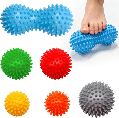 6-Pack Spiky Massage Balls Set, Hard Medium Soft Massage Ball for Feet | PVC,3 Firmness Levels,Spiky Ball for Muscle Release and Stress Relief,Foot Massage Ball,Home Gym Fitness Recovery