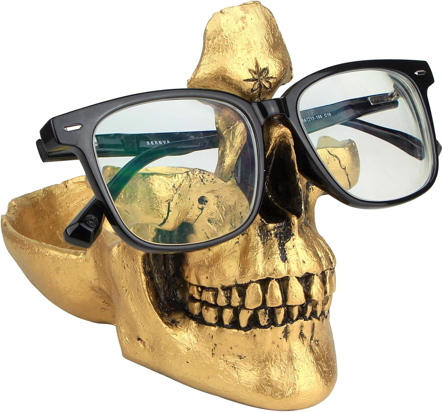 Mrlikale Skull Glasses Stand Holder, Creative Eyeglasses Holder | Sunglasses Spectacle Display Rack, Key Holder Resin Sculptures for Entryway, Home, Office, Desk, Nightstand (Gold)