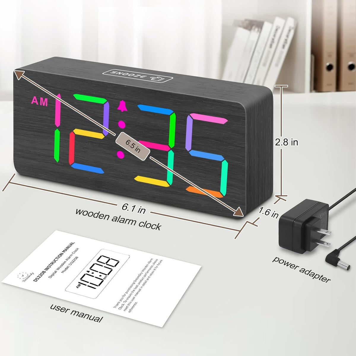 DreamSky Wooden Digital Alarm Clock for Bedroom with Large Numbers