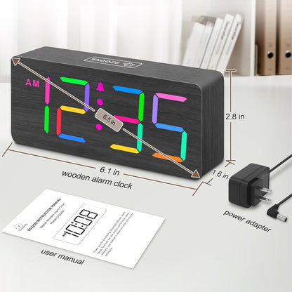 DreamSky Wooden Digital Alarm Clock for Bedroom with Large Numbers