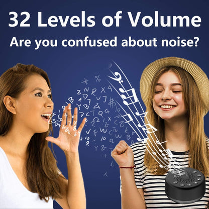 Easysleep Loudspeakers White Noise Machine with 25 Soothing Sounds and Night Lights with Memory Function 32 Levels of Volume and 5 Sleep Timer Powered by AC or USB for Sleeping (Black No Light)