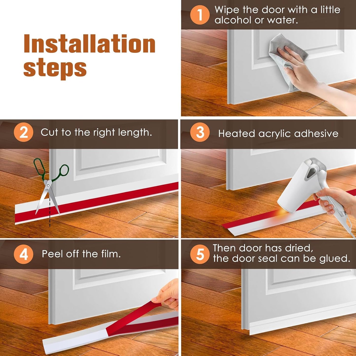 Under Door Draft Stopper - Strong Adhesive Seal Blocker, Soundproof Sweep, Weather Stripping, Noise Insulator for Bottom of Doors