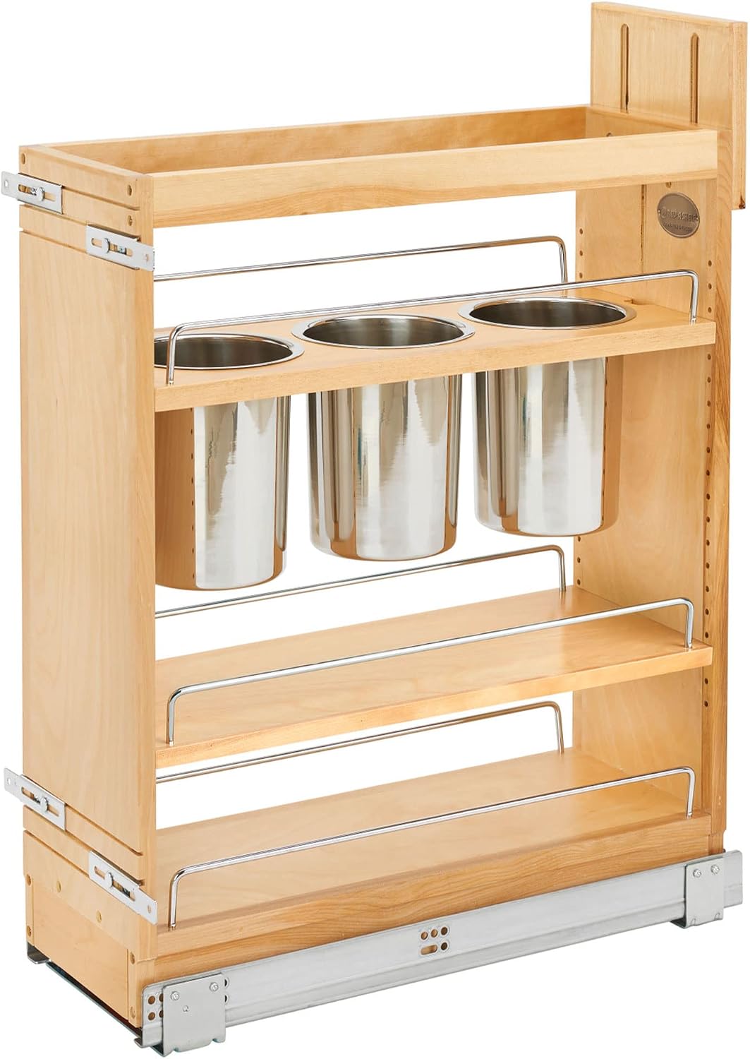 Rev-A-Shelf Pullout Organizer w/Soft-Close, Min Cabinet Opening 5.5" W | 5" W Slide Out Pantry Spice or Utensil Storage Rack w/BLUM Soft-Close & Adjustable Shelves for Base Cabinet, 448UT-BCSC-5C