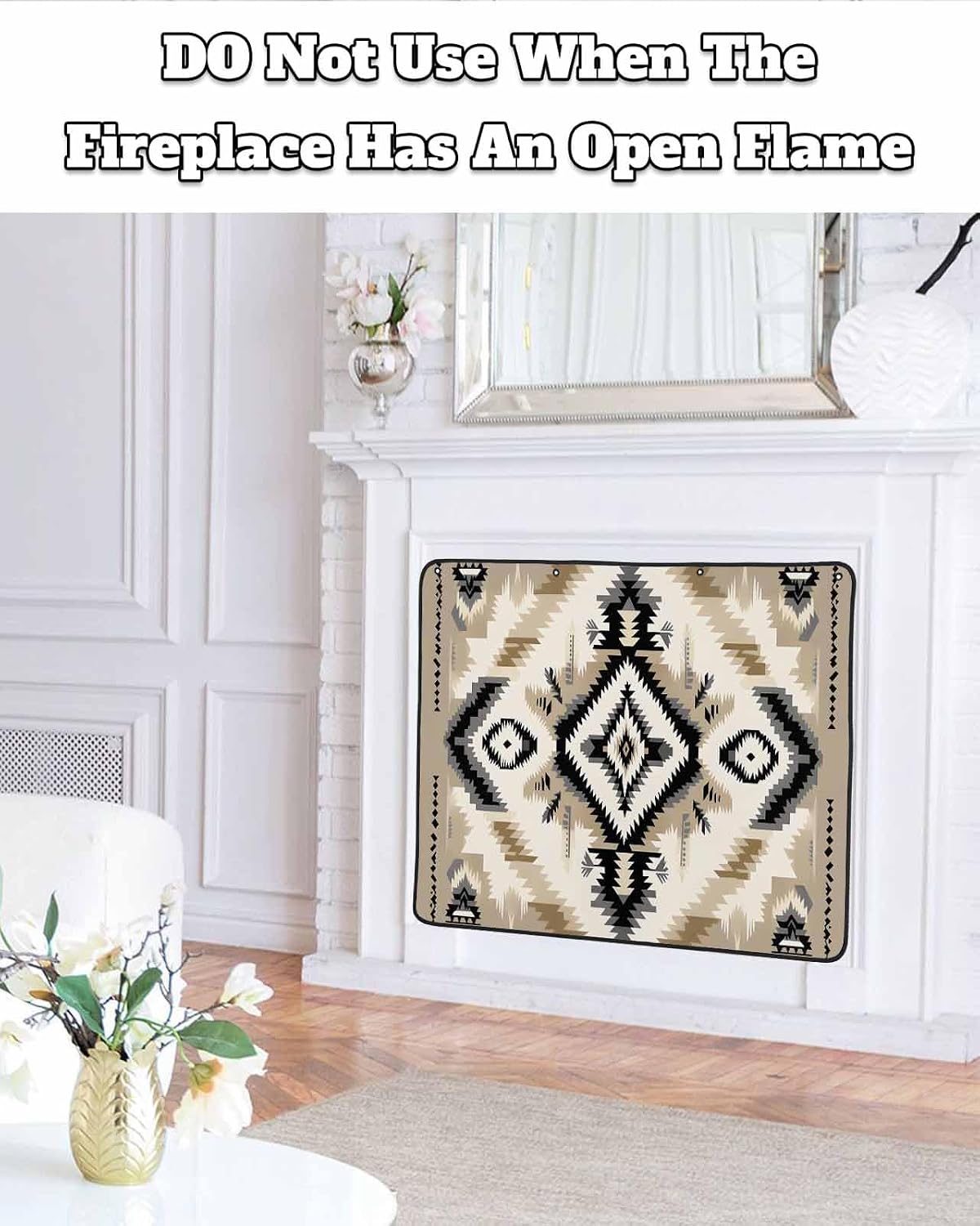 Western Aztec Magnetic Fireplace Cover Decorative Indoor For Brick Fireplace, Rustic Tribal Southwestern Boho Ethnic Insulation Fireplace Blocker Blanket Draft Stop Hot Heat Save Energy, 36"Wx27"H