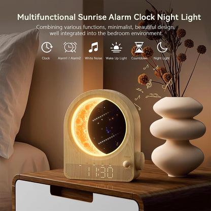 blonbar Sunrise Alarm Clocks for Bedrooms, Stepless Dimmable Moon Lamp Dual Alarm Clock with 12Levels Volume for Heavy Sleepers, 10 Natural Sounds with 30/60/90mins Timer, Gifts for Women