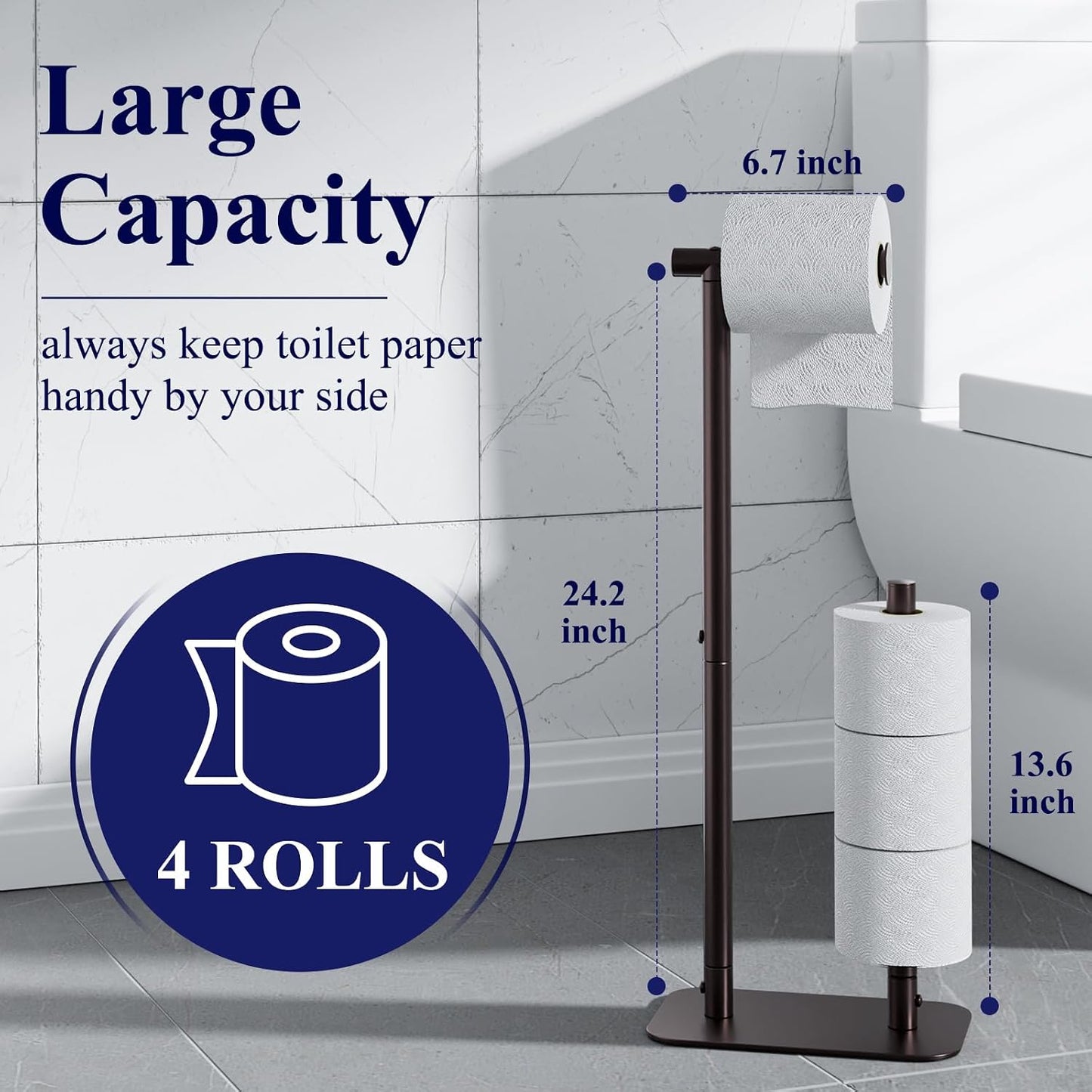 Kitsure Toilet Paper Holder Stand, Bathroom Storage, Medium, Black | Large Capacity Toilet Paper Holder for 4 Rolls, Rustproof Toilet Paper Holder Free Standing, Non-Slip Stable Base