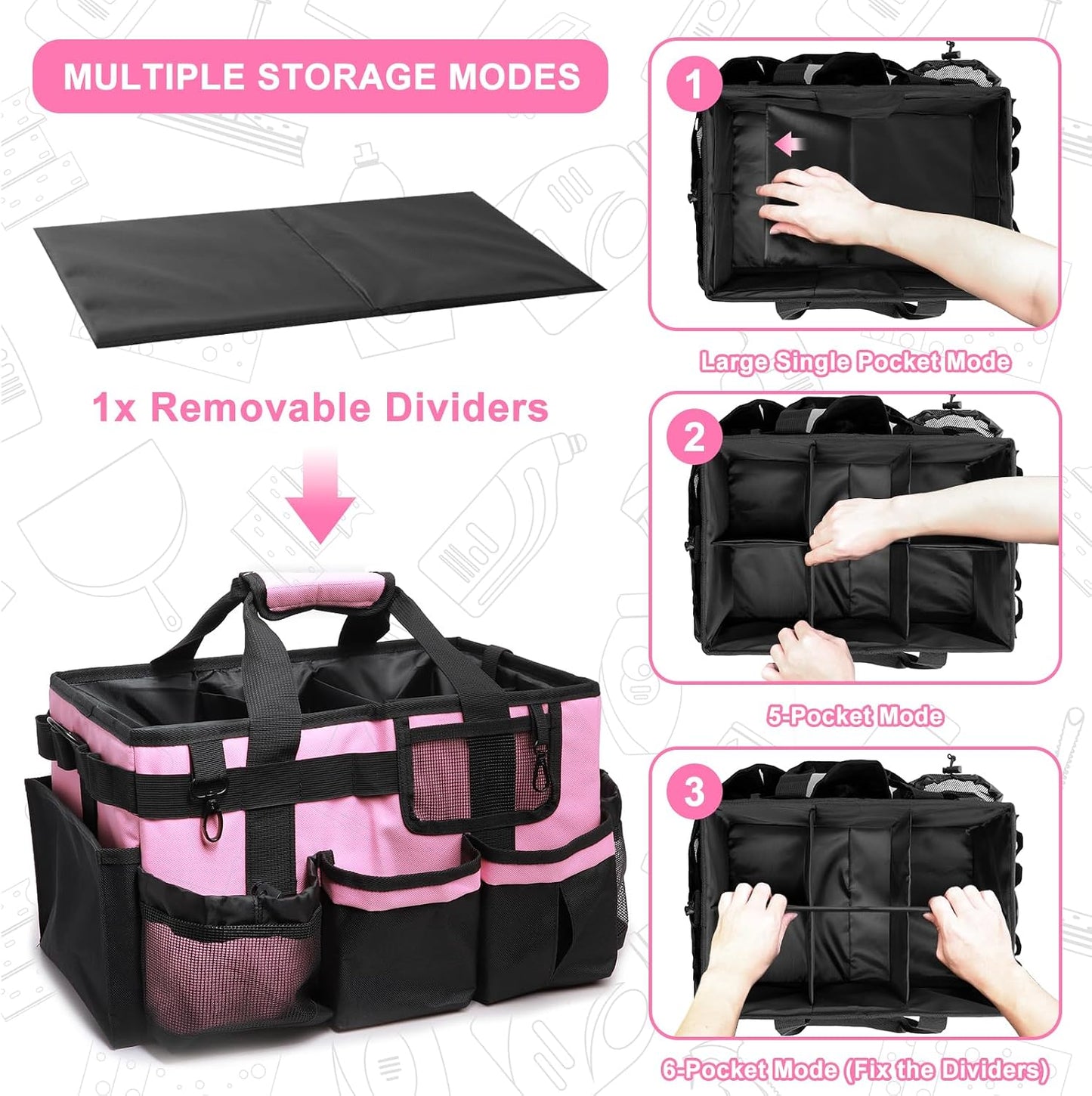 Large Wearable Cleaning Caddy Bags, Cleaning Supplies Organizer with Adjustable Shoulder Straps & Divider, 14 inch Black Tool Bag for Housekeepers & Cleaners