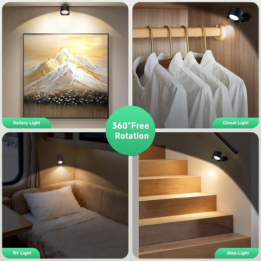 AOMEES Wall Lights Battery Operated Wall Sconce, 3 Color Temperatures & 3 Brightness Levels & Remote and Touch 360°Rotation, Mounted Cordless Lamp Magnetic Rechargeable Led Lights for Bedroom 3pcs