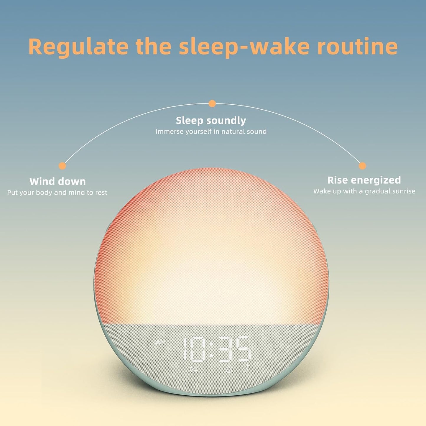 Odokee Sunrise Alarm Clock White Noise Machine: Natural Wake Up Light | Dimmable Clock with Bluetooth Speaker for Bedroom - 25 Sleep Sounds for Baby Adults Kids Putty