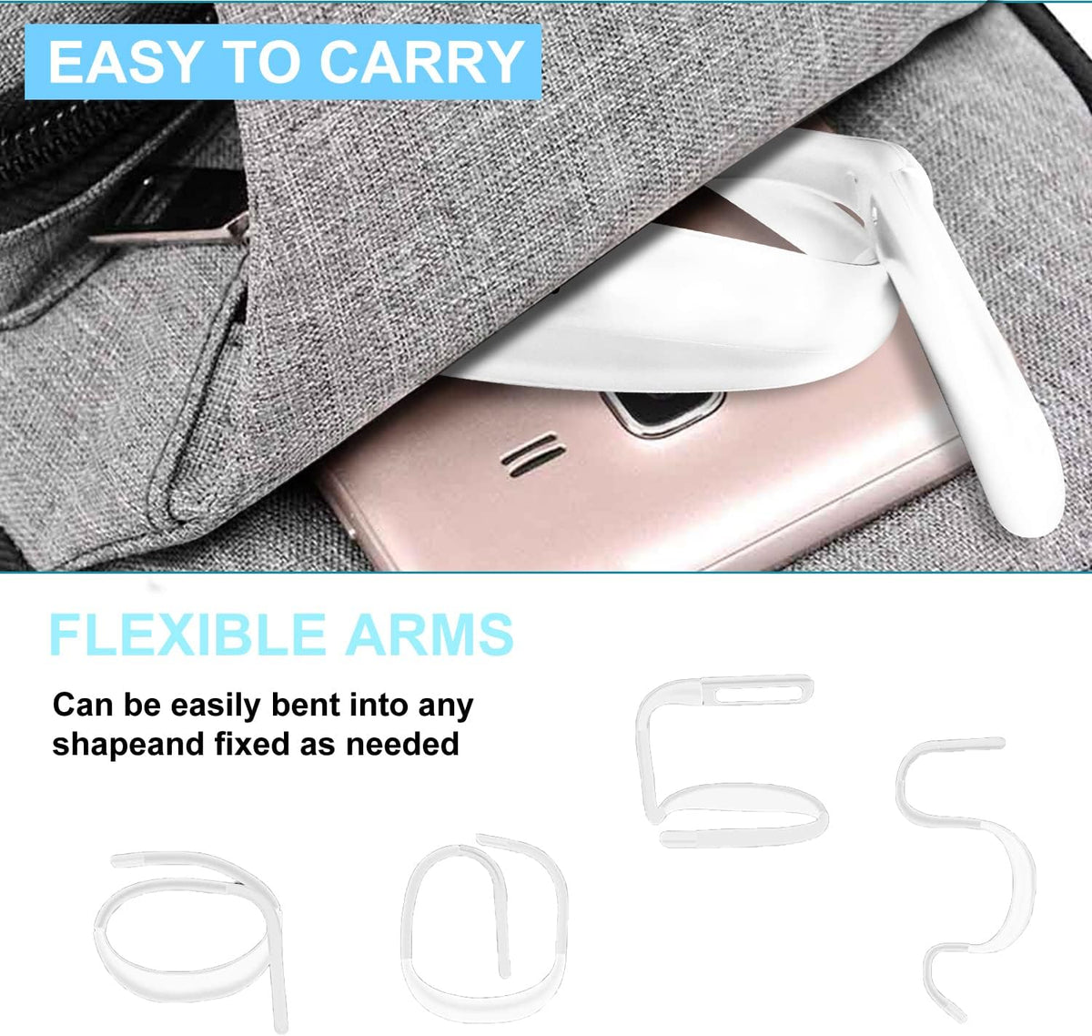 LED Neck Reading Light for Books: 3 Color Adjustable Bendable Arms Black
