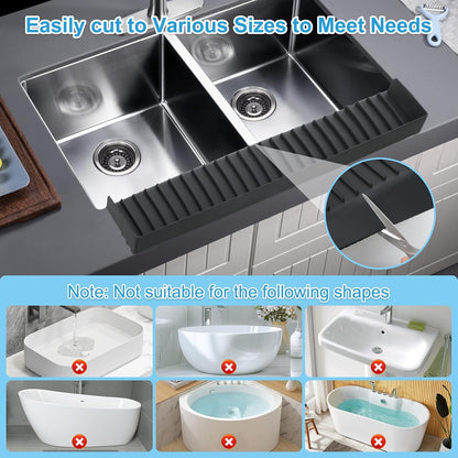Silicone Faucet Splash Guard 4" x 30", Faucet Water Catcher Mat, Longer Silicone Sink Mat for Kitchen, Bathroom, Laundry Room, Farmhouse for Quartz Kitchen Sink（Gray）