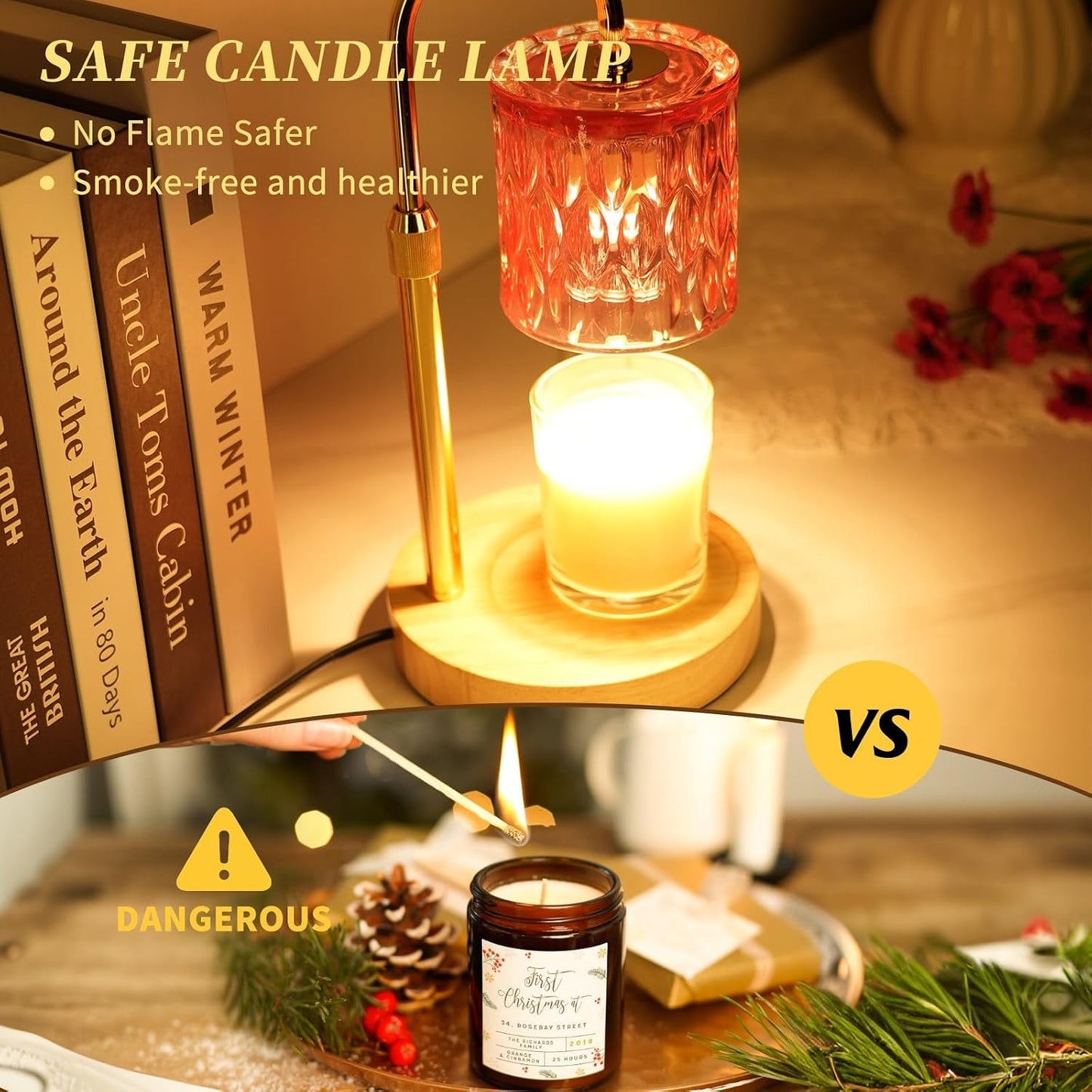HAIDOLIANG Blue Candle Warmer Lamp with Timer and Dimmer | Height and Brightness Adjustable,Glass Electric Wax Warmer with 2 Bulbs for Women Gifts, Home Decor for Scented Jar Candles