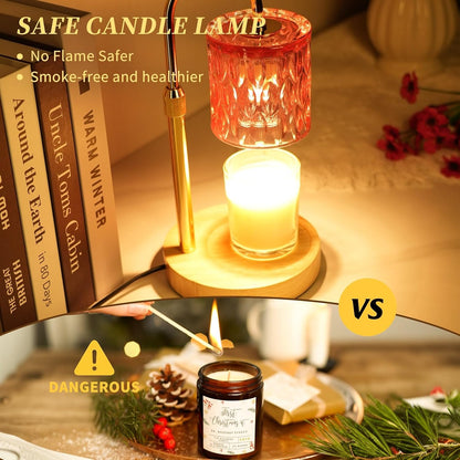 HAIDOLIANG Blue Candle Warmer Lamp with Timer and Dimmer | Height and Brightness Adjustable,Glass Electric Wax Warmer with 2 Bulbs for Women Gifts, Home Decor for Scented Jar Candles