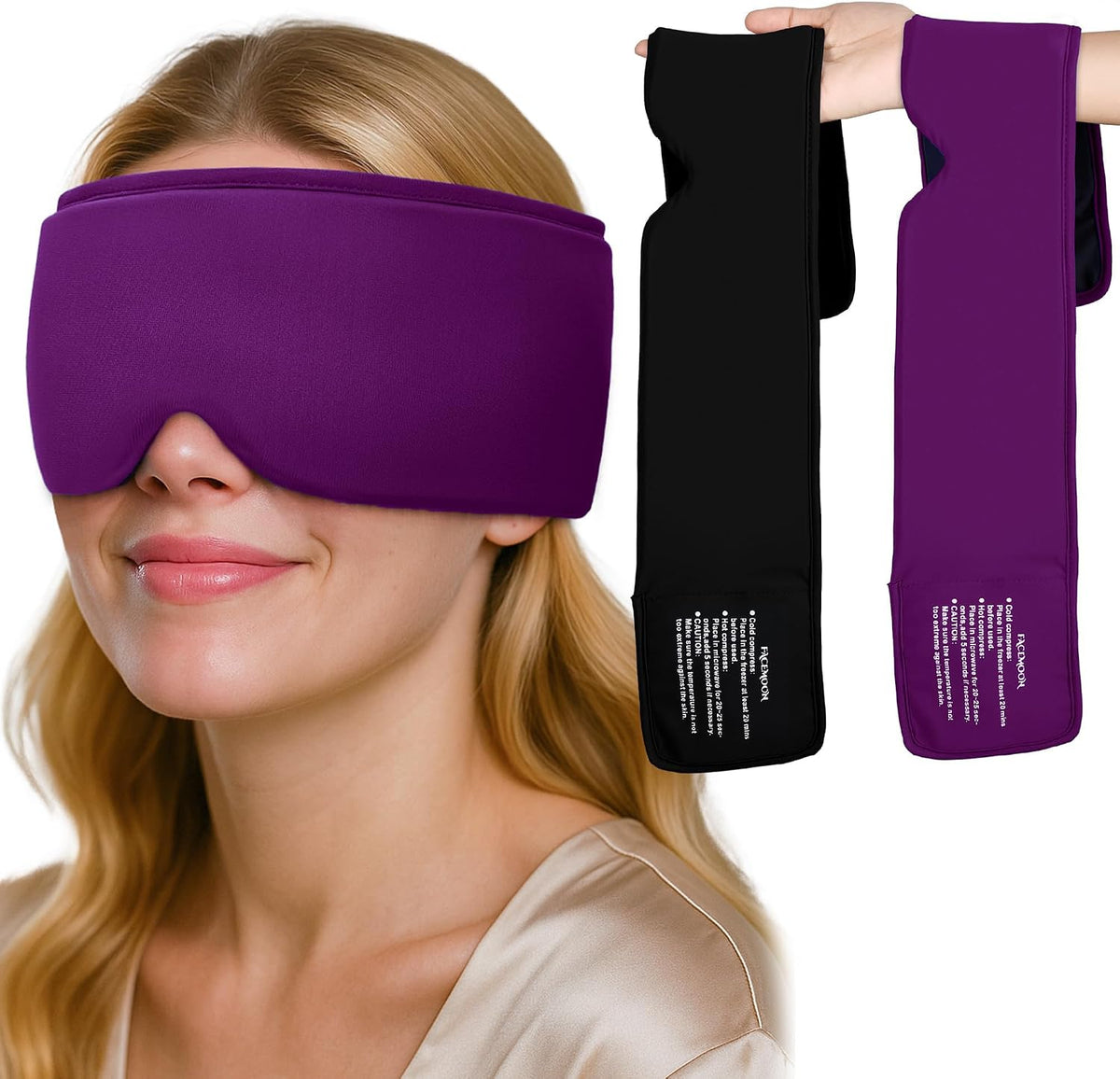 Cooling Gel Eye Mask for Puffy Eyes, Migraine & Headache Relief, Full Eye-Area Cold Compress for Eyes & Temples, FSA Eligible HSA Reusable Eye Ice Pack for Swelling & Post-Surgery Recovery