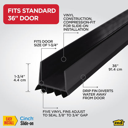 M-D Building Cinch® Slide-On U-Shaped Vinyl UDS, Brown, 36in 2pk | Rigid and Flexible Vinyl, Blocks Drafts Moisture Dust Insects, Compression Fit, No Hardware Required, Cut-to-Length