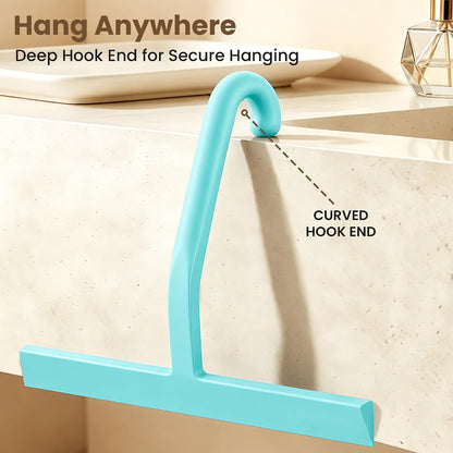 10 Inch Silicone Shower Squeegee for Glass Doors, Streak-Free, Black | No-Squeak Silicone Blade, Ergonomic Round Grip and Built-In Hook for Quick Daily Cleaning of Shower Glass, Tile and Windows