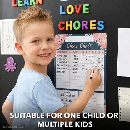 Mr. Pen- Magnetic Dry Erase Chore Chart, 17" x 12" | Floral Daily & Weekly Responsibility Chart for Kids, Teens & Adults, Family Chore Board for Fridge
