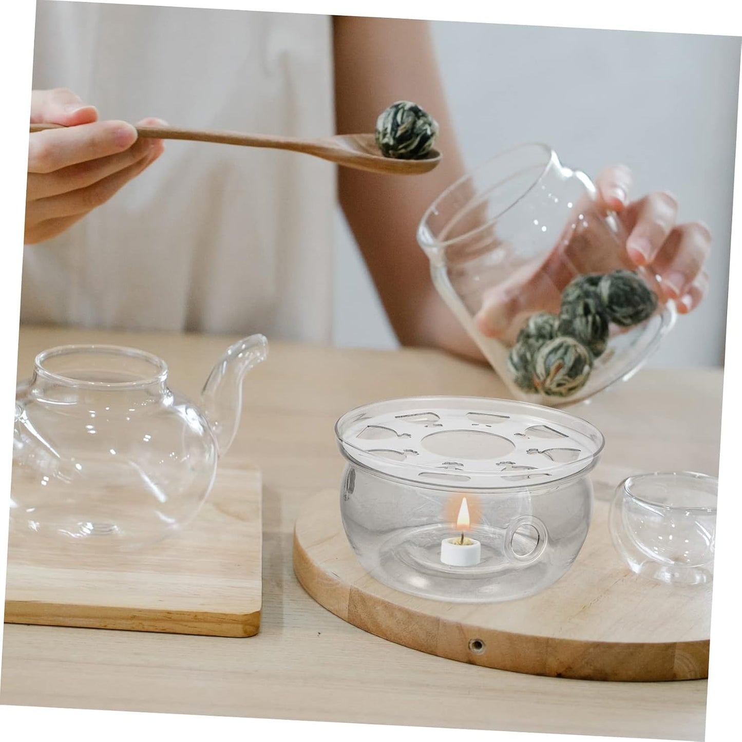 ABOOFAN Vintage Glass Teapot Warmer Retro Tea Stove Base for Heat Preservation Elegant Teapot Heating Tool for Home Office and Teahouse Use