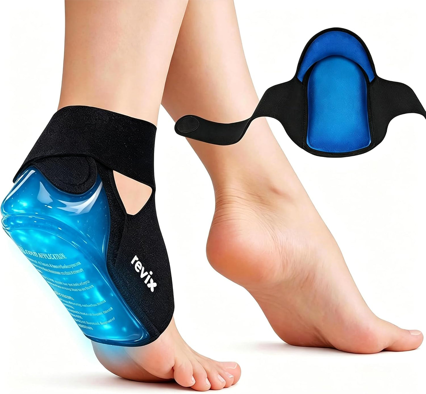 REVIX Heel Ice Pack Wrap for Plantar Fasciitis & Achilles Tendonitis, Gel | Full-heel Coverage for Men & Women, Hot or Cold Relief for Heel Spurs & Foot Discomfort, Adjustable, Reusable (Not for Ankle)