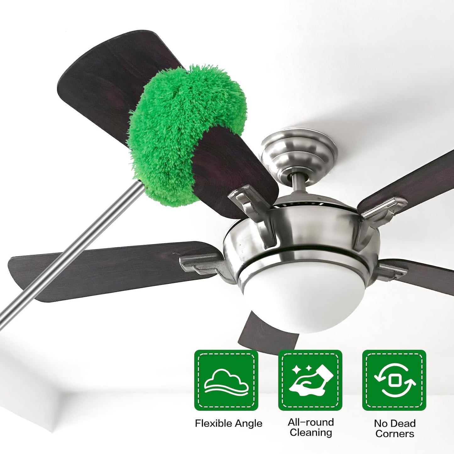 Ceiling Fan Cleaner Duster Reusable Microfiber Ceiling Fan Blade Cleaner Removable Duster with Extension Pole Adjusts 13 to 49.7 Inch for Cleaning Walls Bookshelves Furniture Door Window Top (Blue)