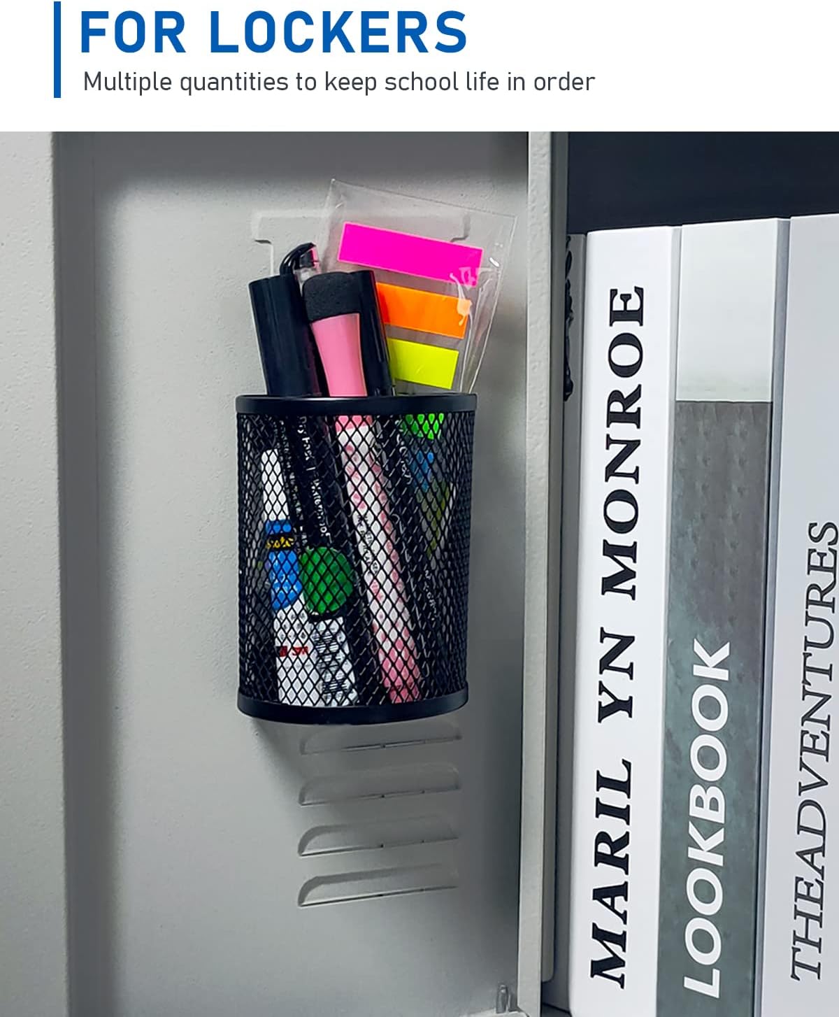 QYH Magnetic Pen Holder 4 Pack Pencil Locker Organizer Accessories for School and Office, Black