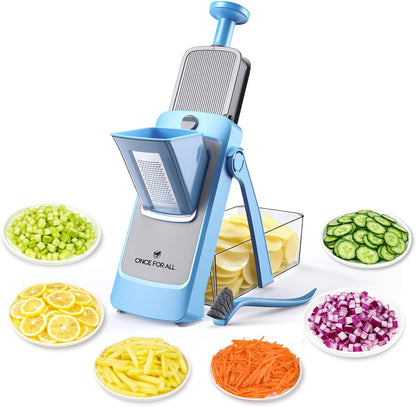 ONCE FOR ALL Safe Mandoline Slicer Plus, Bigger Size, Potato Slicer, Black | 0.1-8mm Adjustable Vegetable Food Chopper, Kitchen Mandoline Slicer Stainless Steel, Detachable Blade, Dishwasher-safe, Gift