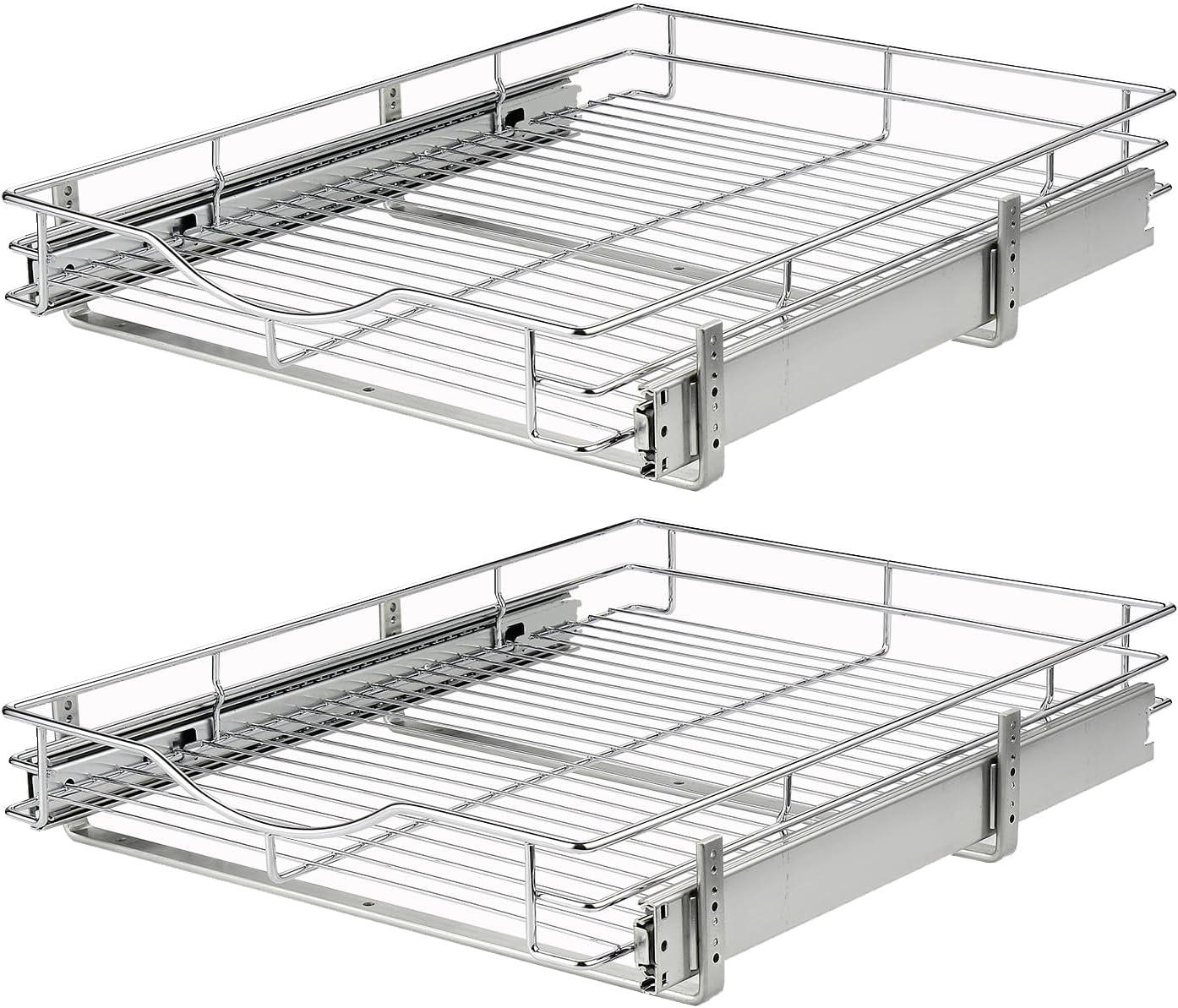 DINDON 1 Tier Pull Out Cabinet Organizer (20" W x 18" D) Heavy-Duty Metal Sliding Drawer Shelf, Slide Out Wire Basket for Kitchen Cabinets, Pantry, Bathroom, Chrome Finish…
