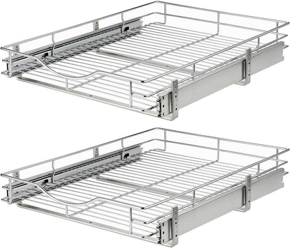 DINDON 1 Tier Pull Out Cabinet Organizer (20" W x 18" D) Heavy-Duty Metal Sliding Drawer Shelf, Slide Out Wire Basket for Kitchen Cabinets, Pantry, Bathroom, Chrome Finish…