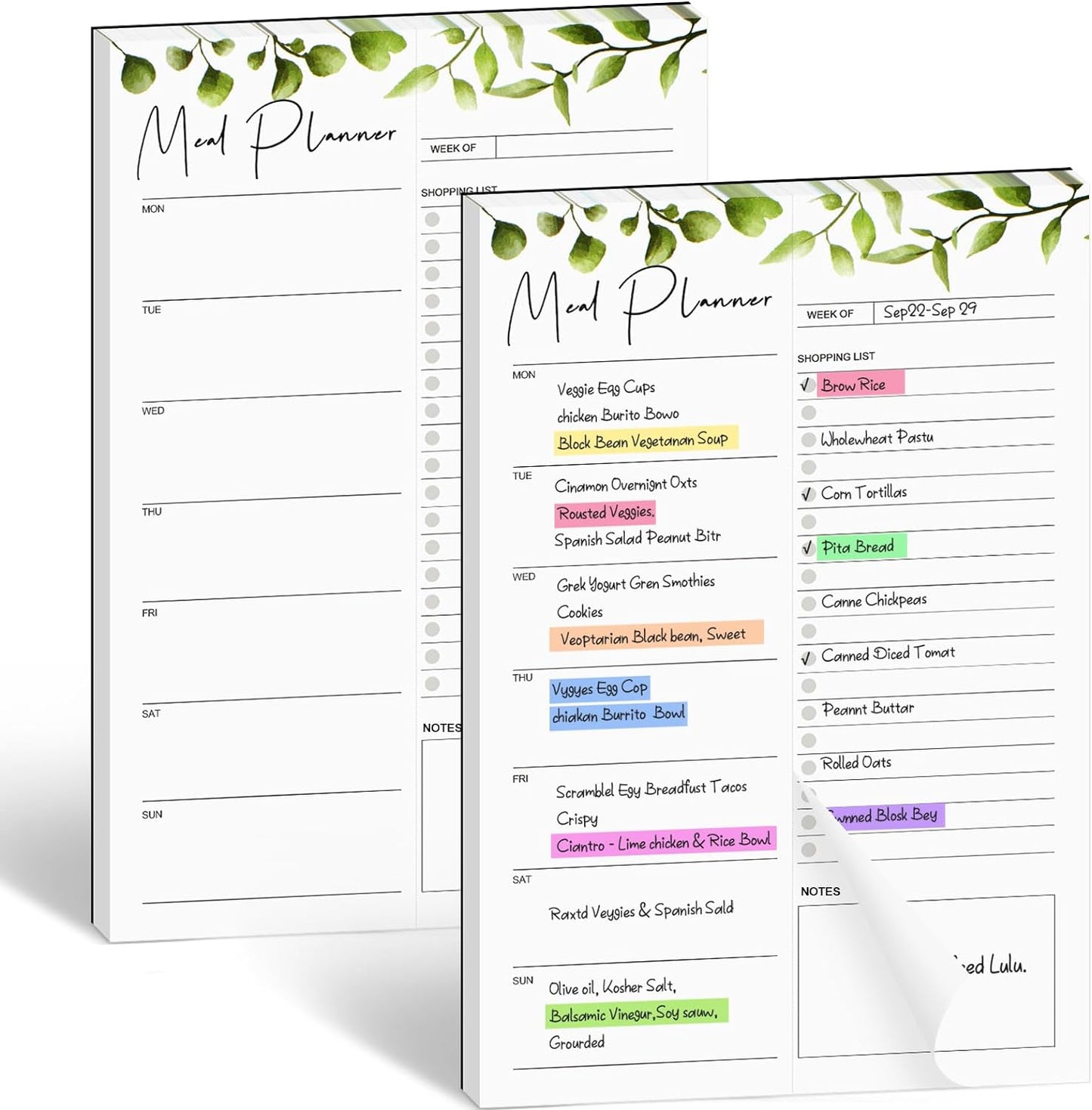 2 PCS Weekly Meal Planner Magnetic for Fridge 8.3x5.5”, Undated Meal Planner and Grocery List Tearable Shopping List, Magnetic Menu Planner for Fridge for Weekly Plan - 50 Pages/Book