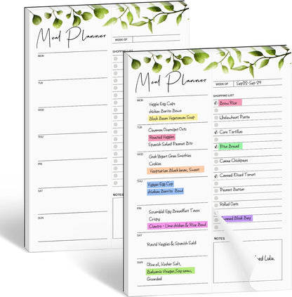2 PCS Weekly Meal Planner Magnetic for Fridge 8.3x5.5”, Undated Meal Planner and Grocery List Tearable Shopping List, Magnetic Menu Planner for Fridge for Weekly Plan - 50 Pages/Book