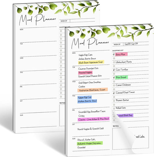 2 PCS Weekly Meal Planner Magnetic for Fridge 8.3x5.5”, Undated Meal Planner and Grocery List Tearable Shopping List, Magnetic Menu Planner for Fridge for Weekly Plan - 50 Pages/Book