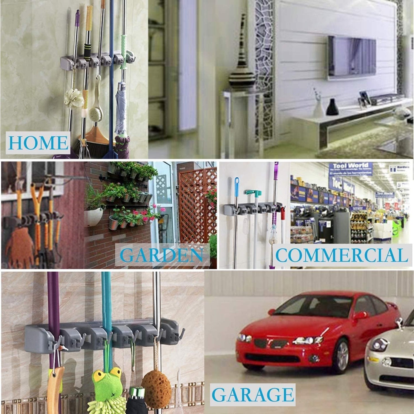 HYRIXDIRECT Broom Hanger Wall Mount Broom and Mop Organizer Wall Hanging Garden Tool Organizers Rack Garage Laundry Room Organizations and Storage with Hooks Heavy Duty